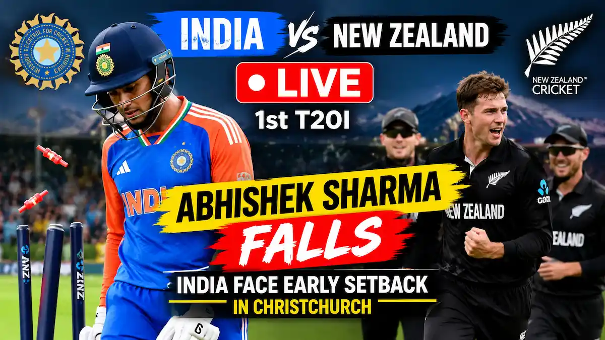 India vs New Zealand Live Score 1st T20I as Abhishek Sharma falls in Christchurch.